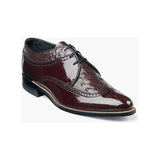 00375 Stacy Adams Leather Shoes Dayton Ostrich Wingtip Oxford Black Burgundy - J.Valintin Men's Wear Legend - 6120