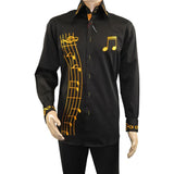 Men Axxess Turkey Shirt 100% Cotton Musical Note 224-56 French Cuffs Black Gold