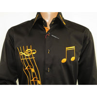 Men Axxess Turkey Shirt 100% Cotton Musical Note 224-56 French Cuffs Black Gold