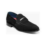 Stacy Adams Burke Moc Toe Saddle Slip On Dressy Shoes Black Suede 25676-008