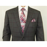 Men Renoir Suit Super 140 Wool Side Vent Classic Fit English Plaid 559-2 Gray