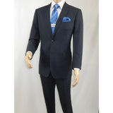 Men Renoir Suit Super 140 Wool Side Vent Slim Fit English Plaid 559-3 Navy Blue