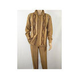 Men Silversilk 2pc Fancy walking leisure suit Italian woven knits 4407 Cafe Tan