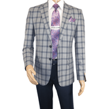 Men Sport Coat by Berlusconi Turkey Soft European Plaid #MK80 05 gray blue