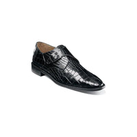 25637-001 Stacy Adams Rapino Plain Toe Monk Strap Shoes Crocodile Print Black