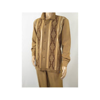 Men Silversilk 2pc Fancy walking leisure suit Italian woven knits 4407 Cafe Tan