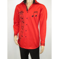 Men Axxess Turkey Shirt 100% Cotton Musical Note 623-05 French Cuffs Red Black