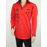 Men Axxess Turkey Shirt 100% Cotton Musical Note 623-05 French Cuffs Red Black