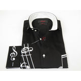 Mens AXXESS Musician Singer Cotton Shirt Turkey Musical Notes 724-22 Black White