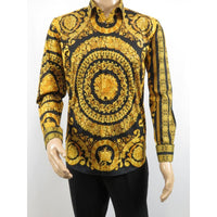 Men's AVM Crystal Shirt Medallion Medusa Cotton Turkey Slim Fit 9628-01 Gold