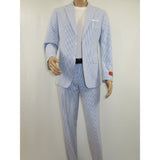 Men's Seersucker Suit Light Weight 100% Cotton By ENZO E58303-1 Blue