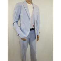 Men's Seersucker Suit Light Weight 100% Cotton By ENZO E58303-1 Blue