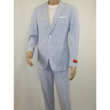 Men's Seersucker Suit Light Weight 100% Cotton By ENZO E58303-1 Blue