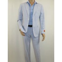 Men's Seersucker Suit Light Weight 100% Cotton By ENZO E58303-1 Blue