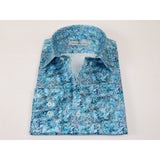 Men's EMILIO CERUTTI Sport Shirt 100% Cotton Long Sleeves #EMC1 Teal Floral