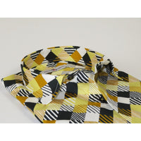 Men's EMILIO CERUTTI Sport Shirt 100% Cotton Long Sleeves #EMC2 Gold Geometric