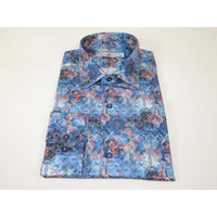 Men's EMILIO CERUTTI Sport Shirt 100% Cotton Long Sleeves #EMC8 Multi Blue