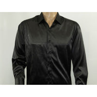 Men's Sports Shirt By Moderno Fancy Silky Satin Long Sleeves MJLS-143 Black