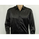 Men's Sports Shirt By Moderno Fancy Silky Satin Long Sleeves MJLS-143 Black