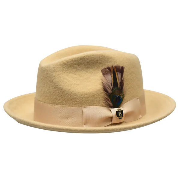 Men Bruno Capelo Hat Australian Wool Rabbit Fur Look Felt Fedora RA764 Tan