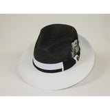 Men's Belvedere 2-Tone Straw Style Fedora Hat Snap Brim BD950 Black/White