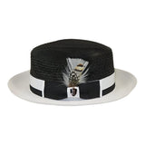 Men's Belvedere 2-Tone Straw Style Fedora Hat Snap Brim BD950 Black/White