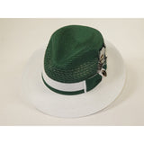 Men's Belvedere 2-Tone Straw Style Fedora Hat Snap Brim BD953 Emerald White