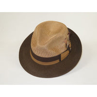 Men's Belvedere 2-Tone Straw Style Fedora Hat Snap Brim BD959 Tan Brown