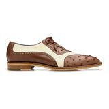 Belvedere Genuine Ostrich Quill Italian Leather Wing Tip Shoes Sesto Brown/Cream - J.Valintin Men's Wear Legend - Sesto - Brown/Cream R54_10