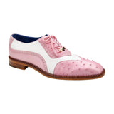 Belvedere Ostrich Quill Italian Leather Wing Tip Shoes Sesto Rose Pink White R54 - J.Valintin Men's Wear Legend - Sesto Rose Pink R54_10