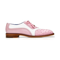 Belvedere Ostrich Quill Italian Leather Wing Tip Shoes Sesto Rose Pink White R54 - J.Valintin Men's Wear Legend - Sesto Rose Pink R54_10