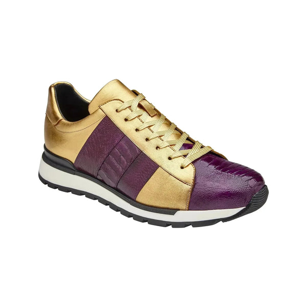 Belvedere Sneakers Blake Genuine Ostrich and Soft Italian Calf Purple/Gold - J.Valintin Men's Wear Legend - Blake 33629 Puple/Gold - 10