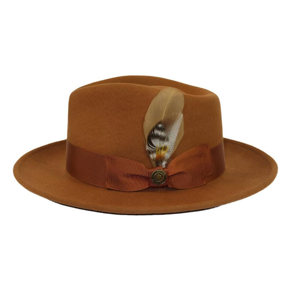 Bruno Capelo Hat Australian Wool Fedora Teardrop Crushable Bel Air BL596 Cognac