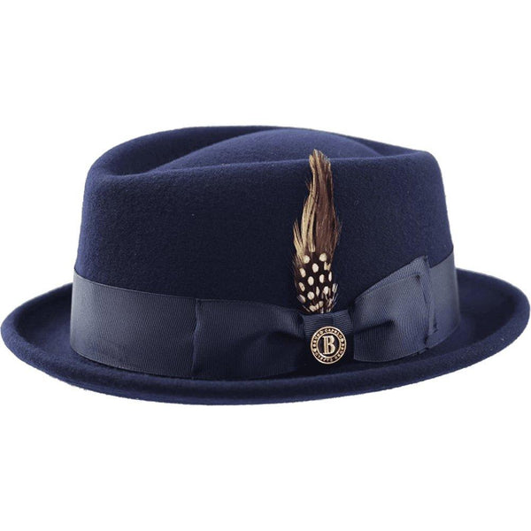 Bruno Capelo Hat Wool Fedora Diamond Crown Santana Stingy Brim SA204 Navy - J.Valintin Men's Wear Legend - Sa204 - Navy - S