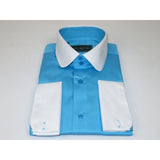 Men 100% Cotton Shirt CIERO MONTERO Turkey #STN 066 Teal/White Collar Slim Fit - J.Valintin Men's Wear Legend - 101043