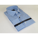 Men 100% Cotton Shirt Manschett Quesste Turkey Slim Fit 6012 - 02 Sky Blue Checker - J.Valintin Men's Wear Legend - 96879