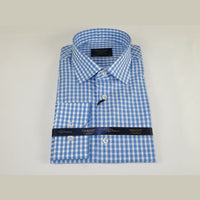 Men 100% Cotton Shirt Manschett Quesste Turkey Slim Fit 6012 - 02 Sky Blue Checker - J.Valintin Men's Wear Legend - 96879