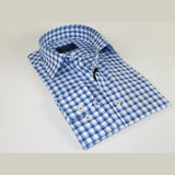 Men 100% Cotton Shirt Manschett Quesste Turkey Slim Fit 6012 - 05 Med Blue Checker - J.Valintin Men's Wear Legend - 96884