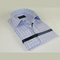 Men 100% Cotton Shirt Manschett Quesste Turkey Slim Fit 6019 - 02 Lilac Checkers - J.Valintin Men's Wear Legend - 96895