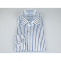 Men 100% Italian Cotton Shirt Non Iron SORRENTO Turkey 4730 White Blue Stripe - J.Valintin Men's Wear Legend - 98734