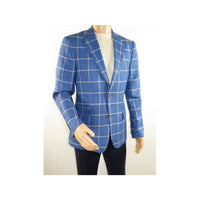 Men 100% Linen Sport Coat Plaid Design Jacket INSERCH Half Lined 561 Navy blue - J.Valintin Men's Wear Legend - 94094