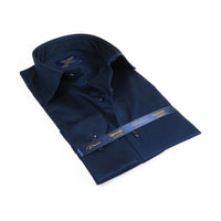 Men 100% Sateen Cotton Shirt Manschett Quesste Turkey Slim Fit 4010 - 07 Navy Blue - J.Valintin Men's Wear Legend - 96839