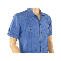 Men 2 pc Stacy Adams leisure suit guayabera traditional matching Set 2203 Blue - J.Valintin Men's Wear Legend - 96199