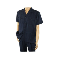 Men 2pc Stacy Adams leisure suit guayabera traditional matching Set 2201 Blue - J.Valintin Men's Wear Legend - 96204