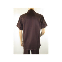 Men 2pc Walking Leisure Suit Short Sleeves By DREAMS 255 - 02 Solid Brown - J.Valintin Men's Wear Legend - 96090