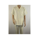 Men 2pc Walking Leisure Suit Short Sleeves By DREAMS 255 - 05 Solid Cream Ivory - J.Valintin Men's Wear Legend - 96096