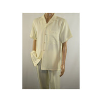 Men 2pc Walking Leisure Suit Short Sleeves By DREAMS 255 - 05 Solid Cream Ivory - J.Valintin Men's Wear Legend - 96096