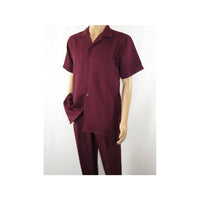 Men 2pc Walking Leisure Suit Short Sleeves By DREAMS 255 - 06 Solid Burgundy - J.Valintin Men's Wear Legend - 95872