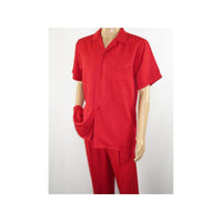 Men 2pc Walking Leisure Suit Short Sleeves By DREAMS 255 - 08 Solid Red - J.Valintin Men's Wear Legend - 95878