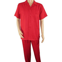 Men 2pc Walking Leisure Suit Short Sleeves By DREAMS 255 - 08 Solid Red - J.Valintin Men's Wear Legend - 95878